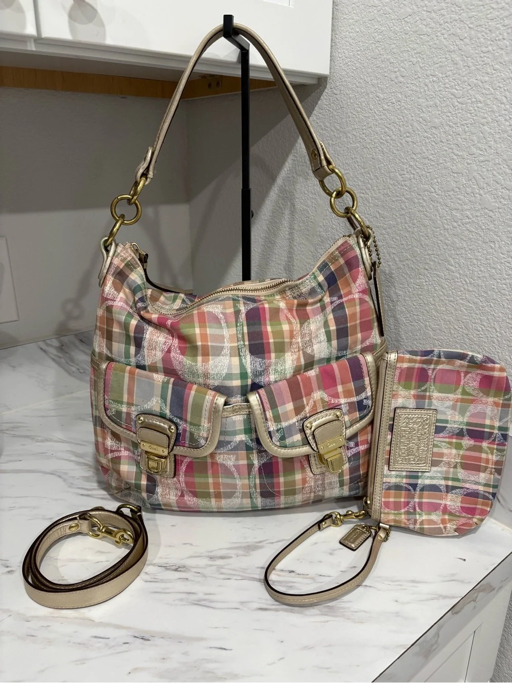 Coach madras double pocket purse and wristlet